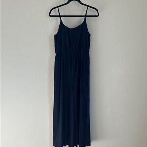 Haute Hippie Jumpsuit Navy Blue Linen Blend Strappy Wide Leg w Pockets Sz M